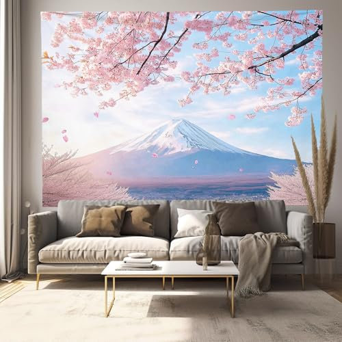 ALTCIRNMD Sakura Romantique Imprimé Sur Toile - Tenture Murale Tapisserie Décoration À Suspendre Ou Accrocher – Mont Fuji, Japon En Tissus Lavable Et Réutilisable 75X100Cm