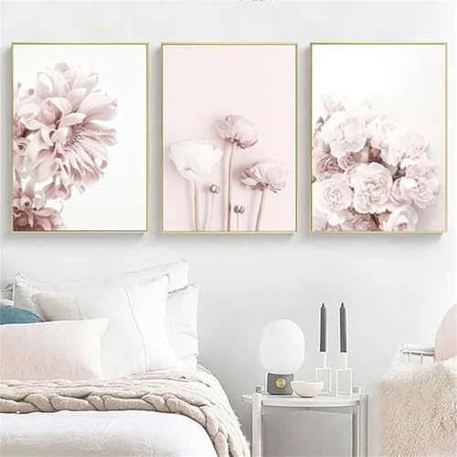 Champracer 3er Poster Blumen, Rosa Aesthetic Bilder, Warmer Rosen Strauß, Moderne Abstrakte Wildblumen Leinwand Bilder & Kunstdrucke Wanddeko (40x50 cm)
