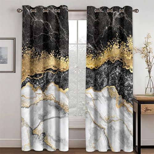 Rptidmv Vorhänge mit Ösen 2er Set Marmormuster Modern Blickdichte Vorhang Thermovorhang Kälteschutz Verdunklungsvorhänge für Wohnzimmer Schlafzimmer Kinderzimmer 140 x 175 cm (BxH)