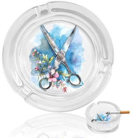 Haircut Flowers Watercolor Funny Glass Ashtrays Novelty Cigarettes Holder Modern Decor
