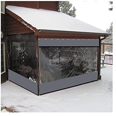 Wasserdichte Outdoor-Vorhänge für Pavillon und Balkon, grau, transparente Plane mit anpassbarer Größe, wetterfeste und perforierte Vorhänge für den Außenbereich
