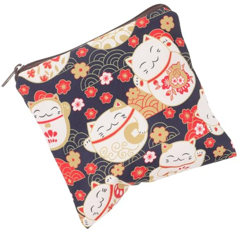 TINEASUR Sac De Rangement Serviettes Hygiéniques Imperméable Motif Chat Japonais Pochette Menstruelle Polyvalente pour Femmes Et Adolescentes Capacité Spacieuse pour Cosmétiques Et Accessoi