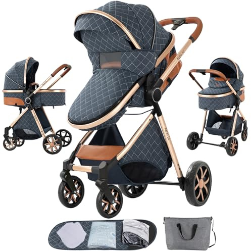 Veitoalioy 2 in 1 Baby Stroller, One Click Folding Convertible Newborn Infant parm, Standard Cart, Reclining Buggy That can be Pushed Forward and Backward, New Born Pushchair 0-36 Month (2USV9-BLUE)