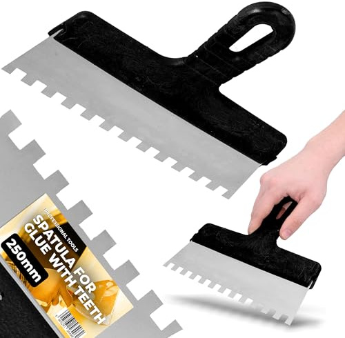 Llana Alicatada de Dientes 250 mm 10x10 mm Espátula Dentada Acero Inoxidable Alisadora Revestimiento Herramienta Aplicación Adhesivo Mortero Construcción Mampostería Pared Suelo