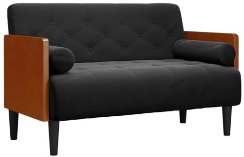 vidaXL Zweisitzer-Sofa mit Nackenrollen Schwarz 110 cm Samt, 2-Sitzer-Sofa, Couch, Loungesofa, Sofa, Polstersofa, gepolstertes Sofa