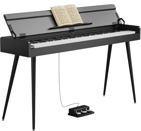 KUMENG Digital Piano 88 Key Weighted Keyboard,Full-Size Desk Progressive Hammer-Action Electric Piano For Beginners, With Sheet Music Stand, Pedal,Power Adapter, Headphone Mode, Usb-Midi