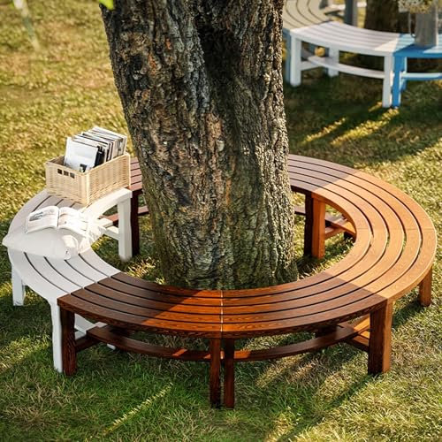 Umlaufende Baumbank aus Holz, Sitzbank für 1-2 Sitzer, Geschwungener Gartenstuhl, Terrassensitzmöbel, 250 kg Belastbar