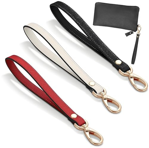 AFUNTA 3 cinturini da polso, 20,3 cm, in pelle, portachiavi, cinturino di ricambio per borsa, portafoglio, pochette, CM