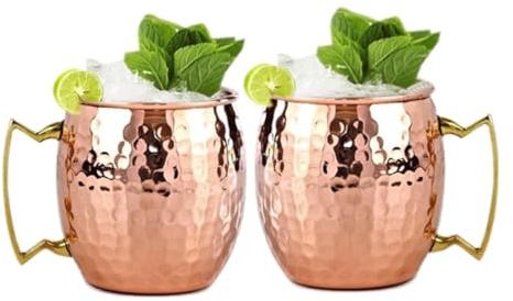 BOLD & DIVINE Moscow Mule Mugs - 100% Pure Copper Mugs Set of 2-100% HANDCRAFTED - Food Safe Pure Solid Copper Mugs - 16 oz Christmas Gift Set