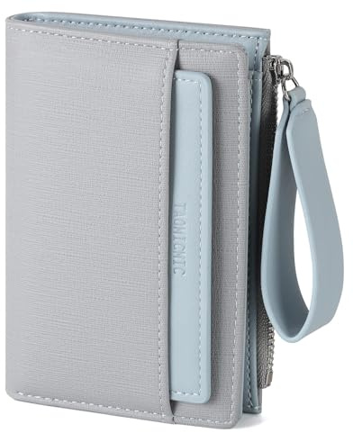 RRANCharltu Geldbörse Damen PU-Leder, Portemonnaie Damen klein Geldbeutel klein mit viele Kartenhalter Geldbörse mittelgroß mit Reißverschluss-Armband und Münzfach, Blau