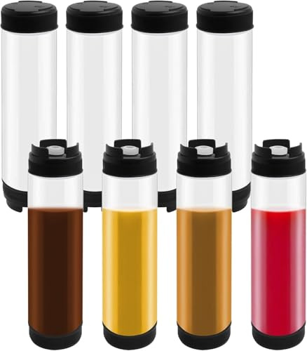 Lot de 8 bouteilles à presser - 470 ml - En plastique - Rechargeables - Avec bouchons à valve - Bouteilles de ketchup inversées pour sauces épaisses, vinaigrette, pâte à pancakes, restauration