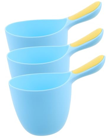 TOBBOMEY Baby Shampoo Rinse Cup 3pcs, Plastic Bathing Water Ladle with Ergonomic Handle for Newborns and Toddlers, Soft Rim Hair Wash Scoop for Boys and Girls’ Bath Time