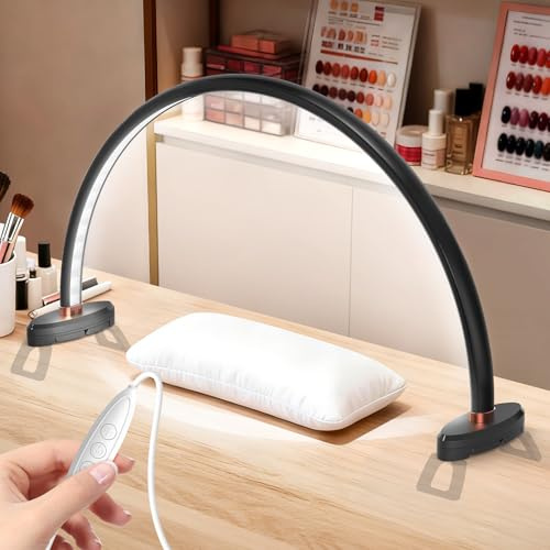 Yokilly Arc Half Moon Light: 16 Half Moon Light with Foldable Bracket for Desk Salon Table Use - No Flicker & Shadow-Free Desk Lamp with Stepless Brightness 3000-6500K for Manicurist Nail Tech