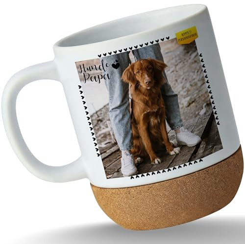 Tasse Untersetzer Kork - Bild - Hunde Papa Geschenk mit Foto personalisiert I Hunde Liebhaber Geschenk Hundebesitzer I Hundehalter Geschenke Hundepapa Geschenke für Hundefreunde - 330 ml - Weiß Matt