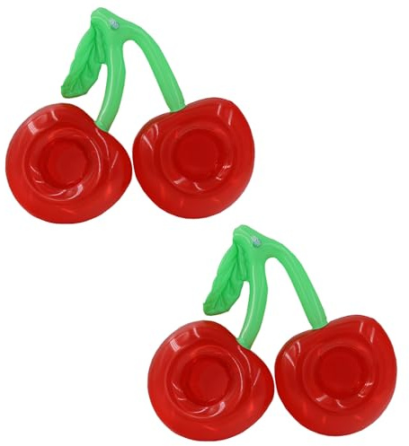 Warmhm Portabicchieri Gonfiabile a Forma di Ciliegia Doppia Bocca in PVC Resistente Set da 2 Pezzi Galleggiante per Bevande da Piscina e Feste Estive All’Aperto
