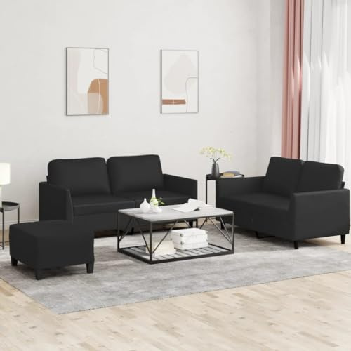 Owoxanthellate 3-teilige Sofagarnitur Schwarz 140 cm Kunstleder Ecksofa mit Hocker Modernes Design Robustes Sperrholz-Metall-Gestell Bequeme Polsterung für Wohnzimmer Büro Schlafzimmer