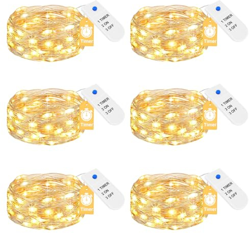 6STK LED Lichterkette Batterie mit Timer I Mini Lichterketten Klein 2M 20 LED I Batteriebetrieben Draht für DIY Innen Weihnachten Hochzeit Party Deko, Warmgelb