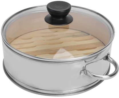 MAGICLULU Vaporiera da Cucina Set 1 Pezzo in Acciaio Inossidabile e Bambù Coperchio, Steamer Pratico per Cottura a Vapore di Riso e Patate