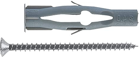 Fischer 100x Tasselli per Cartongesso FU con Vite, 6 x 45 mm, 100 Tasselli + 100 Viti, per Pannelli e Mattoni Forati, 502352