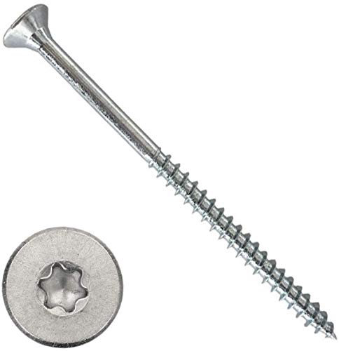 HKB ® 100 Stück Spanplattenschrauben, 5x120mm, Torx, TX25, Senkkopf, Stahl, silber verzinkt, 1A Qualität, Artikel-Nr. 50243