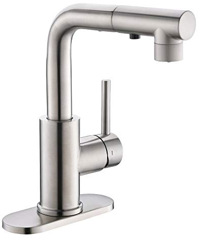 Crea Kitchen Faucets with Pull Out Sprayer, Bathroom Sink Faucets Mini Bar Prep Faucet Single Handle 3 Hole Kitchen Farmhouse utility Faucet Outdoor Laundry, Brush Nickel