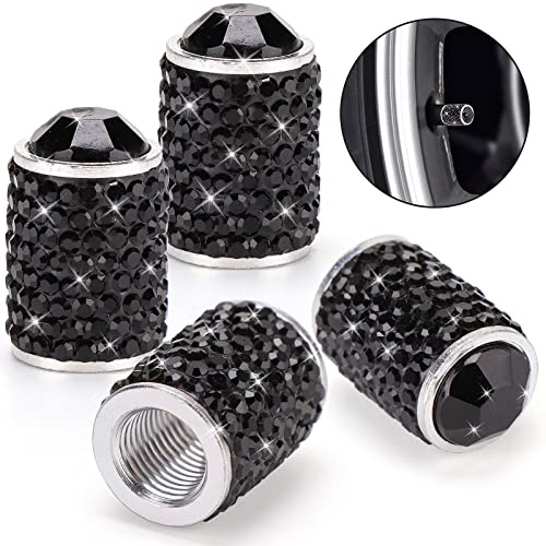 ToBeQueen Bling Tire Valve Covers Black, 4 Pack Handmade Crystal Rhinestone Car Tire Caps Universal Dustproof Bling Car Accessories for Car/SUV/Motorcycle/Bike(Black)