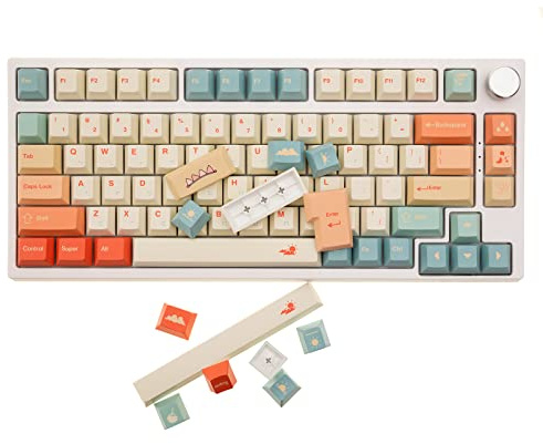 GK GAMAKAY 145 Keys Summer Love Theme Keycaps Set, Cherry Profile PBT Dye-Sub Double-Shot Keycap Set Suitable for LK67 TK75 /87/98/104/108 ANSI Layout Mechanical Gaming Keyboard (Orange)