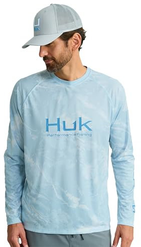 HUK Chemise à Manches Ras du Cou Pursuit Pattern Performance, Chêne Mousseux-Poisson os des eaux pluviales, XX-Large Homme