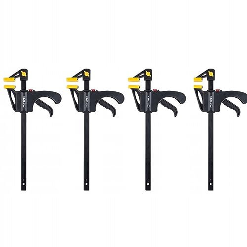 TOPEX Lot de 4 serre-joints à une main de 200 x 60 mm, largeur de serrage 200 mm, profondeur de serrage 60 mm | Serre-joint à une main, pince à bois, pinces de serrage, pinces, précision