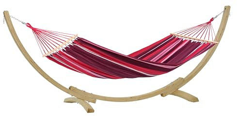 AMAZONAS Samba Set Fuego L-Size Hängematte + Apollo Gestell aus FSC-zertifiziertem Fichtenholz – Entspannung pur, EIN komplettes Hängemattenset, Komfort und Stabilität bei der Outdoor-Erholung