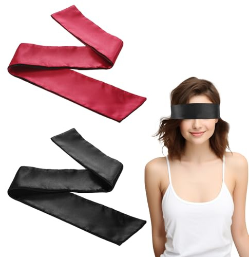 2 Stück Satin Augenbinde für Erwachsene, Verstellbare Augenabdeckung, Sexy Seidene Weiche Schlafmaske für Paare, Reisen, Spiele, Valentinstagsgeschenk - Weinrot & Schwarz