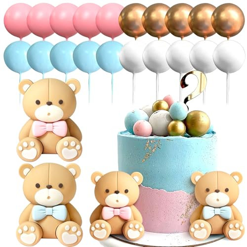 JeVenis Topper per Torta Gender Reveal Rosa e Blu - Decorazione per Torta Bambino o Bambina - Orsacchiotto e Babyshower