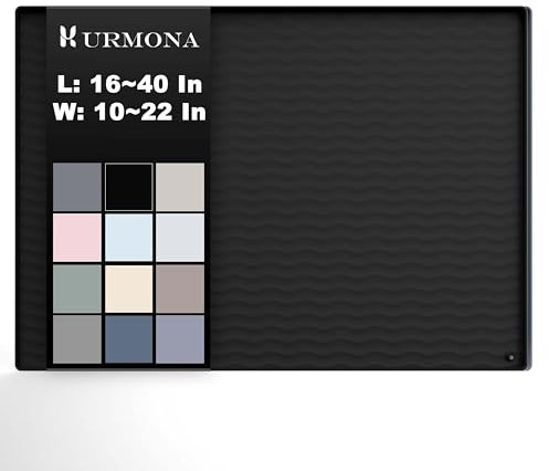 URMONA 19'' x 19'' Waterproof Silicone Under Sink Mat Cabinet and Counter Protector, Shelf Liner for Kitchen and Bathroom, Storage and Organizers, Litter Mat, Pet Cat Puppy Essentials（Black）