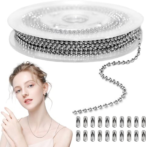 5M Edelstahl Kugelkette Mit 20 Stk kugelketten Verbinder, 2mm Perlen Rollenkette, Kugelkette mit Anschlüssen, Edelstahl Verlängerungskette, DIY-Herstellung, Halsketten, Armbänder, Schlüsselanhänger