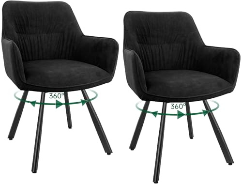 WAFTING Lot de 2 Chaises de Salle à Manger,Chaise pivotante 360°avec accoudoirs,Chaise Velours de Cuisine Rembourrées avec Dossier Convient Aussi au Salon et la Salle de réception,Noir