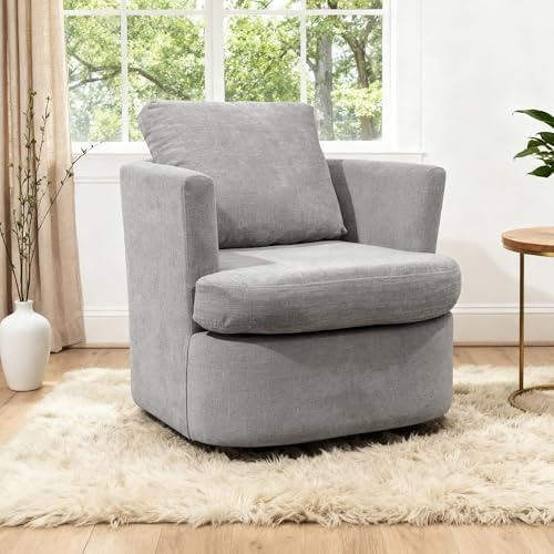 BonVache Sedia Girevole in Peluche, Poltrona Relax Girevole 360°, con Schienale a Forma di U e Seduta Imbottita, Adatta per Soggiorno, Camera da Letto e Ufficio, Grigio