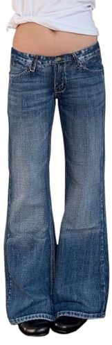 Jeans a Zampa Donna Vita Bassa Jeans Estivi Leggeri Larghi Pantaloni Baggy Y2k Flare D'Elefante Pantaloni Denim Morbidi Svasato Pantalone Palazzo in Denim Elastici con Tasche Streetwear (Navy, L)