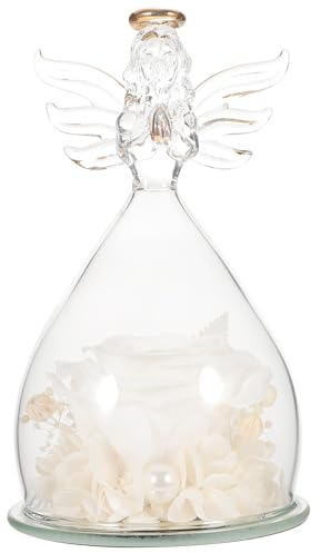 TOYANDONA Éternelle Rose Blanche sous Cloche en Verre avec Ange Décoratif Ornement Floral Romantique pour Décoration d'Intérieur Présent Saint-Valentin et Anniversaire Fleur Préservée