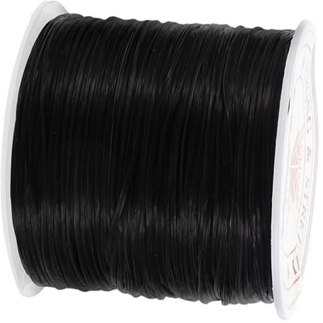 SHINYPASING Fil Élastique 0,6 Mm Noir pour Extensions de Cheveux, Fil Plat Résistant et Invisible, Bobine 1 Rouleau pour Accessoires Capillaires, Tresses et Perruques, Coiffure DIY et Longue