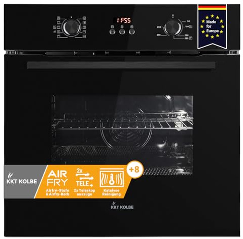 KKT KOLBE AirFryer-Einbaubackofen BO8010FB, 60 cm, 70 L, schwarz | autark, 3 kW, Full-Black-Design, AirFry, Katalyse-Selbstreinigung, Umluft, Heißluft, Teleskopauszüge, Heißluftfritteuse