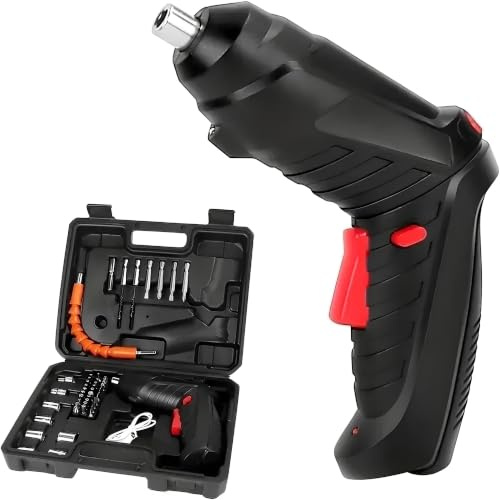 VORACIS 47 Piece Cordless Electric Screwdriver Set | 3.6V USB Rechargeable Screwdriver Kit | LED Light | Lithium Battery | 8 Socket Bits | Extension Shaft | Carry Case for DIY Home Repairs