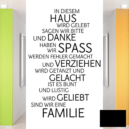 Grandora Wandtattoo Familie Haus Lachen Liebe I schwarz (BxH) 45 x 68 cm I Spruch Wohnzimmer Flur Zitat Aufkleber Wandaufkleber Wandsticker Sticker W991