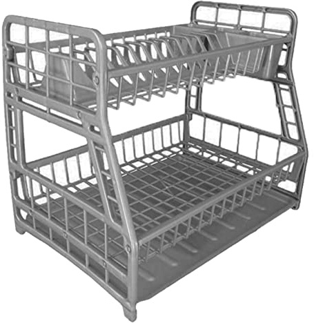 Hobby Life 2 Tier Dish Drainer Plate Cup Rack Holder (Silver)