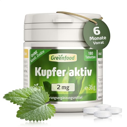 Kupfer, 2 mg, hochdosiert, 180 Tabletten - OHNE künstliche Zusätze | Hochwertiges Bisglycinat, Haut, Haarpigmentierung, Immunsystem, Chelat, Hohe Bioverfügbarkeit, Laborgeprüft, Halal, Vegan