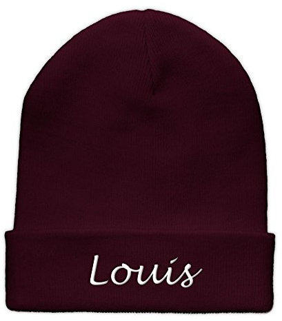 printplanet Beanie-Mütze mit Namen Louis Bestickt - Farbe Burgundy - personalisierte Mütze, Strickmütze, Namensstickerei