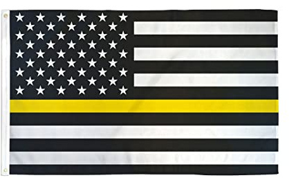 AZ FLAG Drapeau Etats-Unis Thin Yellow Line 150x90 cm 2 Œillets | Usage intérieur et extérieur Drapeau décoratif USA ligne jaune USA Thin Yellow Line coutures doubles et bords renforcés