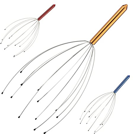 Relaxdays 3X Head Massager in Set Head Massage Spider Head Scraper 12 Outriggers Head Scraping Device, Gold