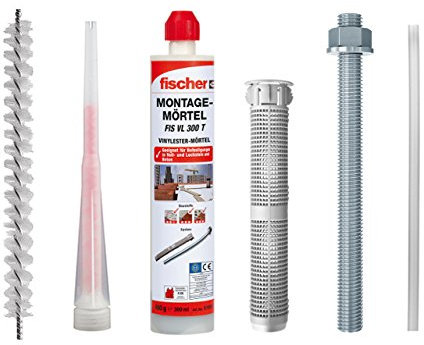 FISCHER Schwerlast Befestigungsset 4 Stück M10x130 Verbundmörtel + 4 Gewindestange + 4 Siebhülse + Bürste