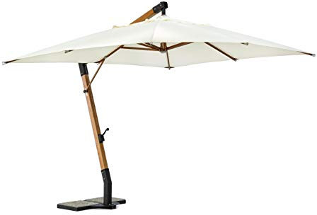 Bizzotto Ombrellone da Giardino in Legno, Palo Girevole decentrato a 180°, Braccio Laterale e Telo Poliestere 270 gr Ecru (3x3)