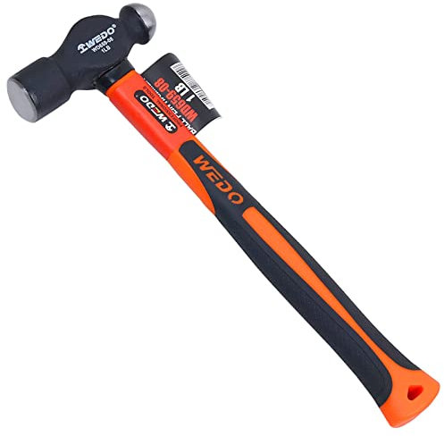 WEDO Martillo de bola de 450 g, martillo de ingeniería, martillo de cerrajero, con mango de fibra de vidrio, mango antideslizante, acero al carbono, 320 mm de longitud